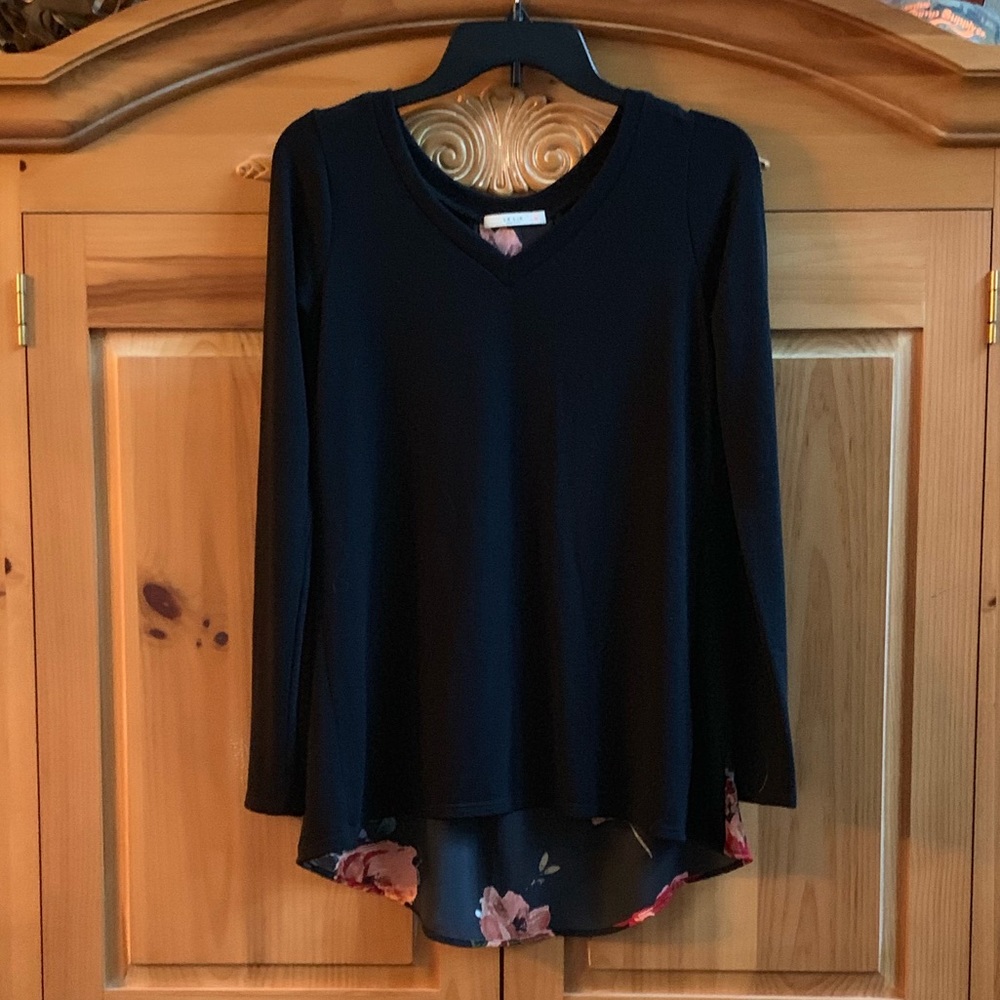 Black/Floral mixed media sweater - small